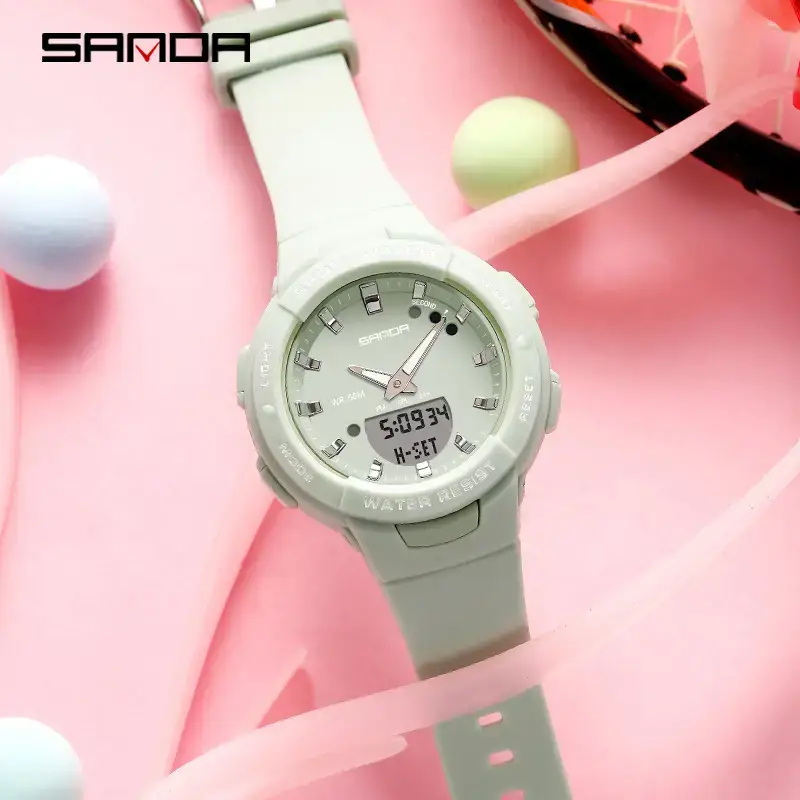 Sanda White Digital Watch for Men Women Summer Wear