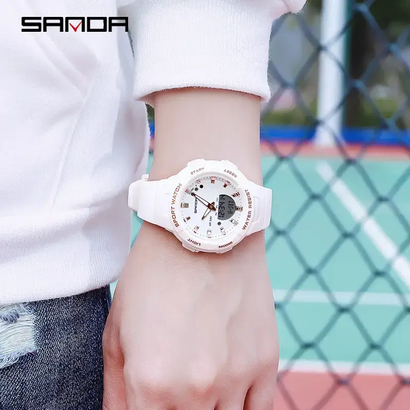 Sanda White Digital Watch for Men Women Summer Wear