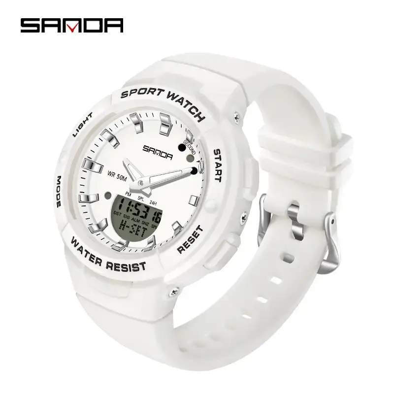 Sanda White Digital Watch for Men Women Summer Wear