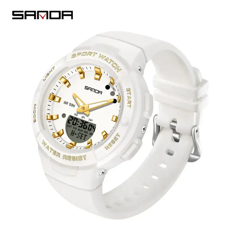 Sanda White Digital Watch for Men Women Summer Wear