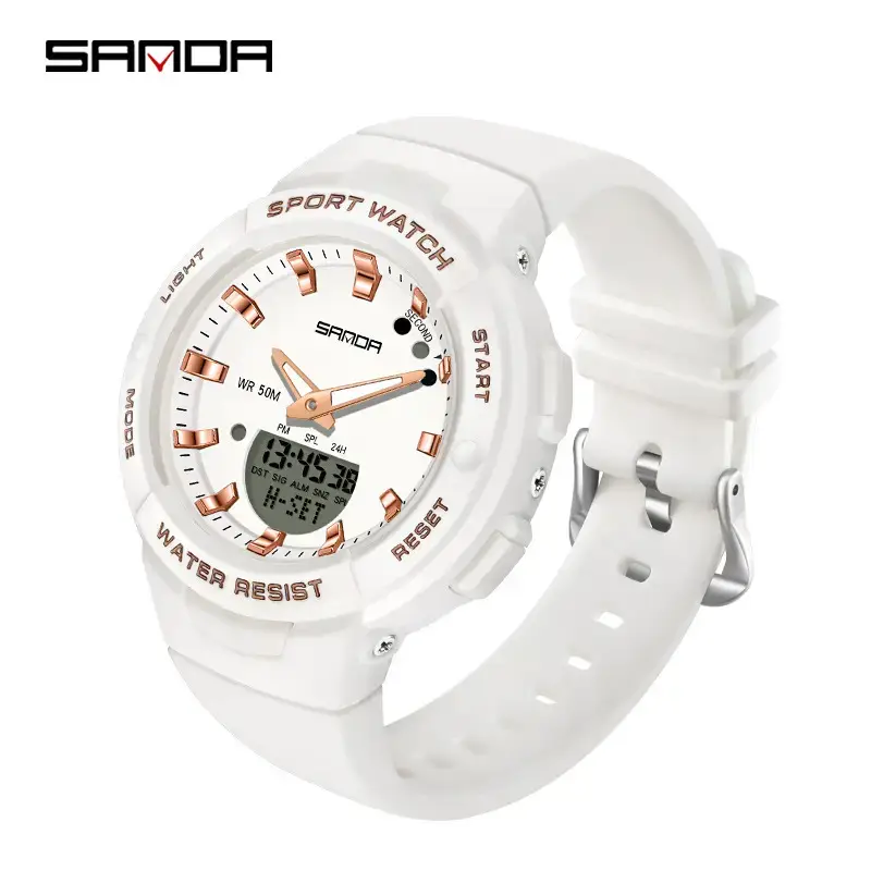 Sanda White Digital Watch for Men Women Summer Wear