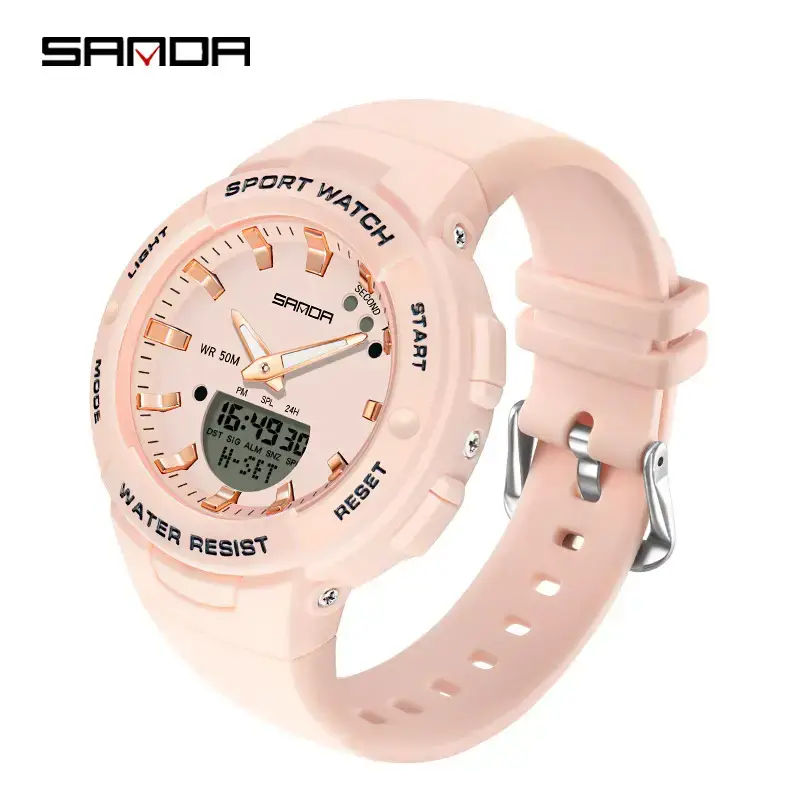Sanda White Digital Watch for Men Women Summer Wear