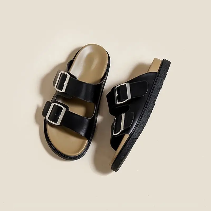 2025 Women's Square Buckle Slippers Black Pink Brown - Image 2