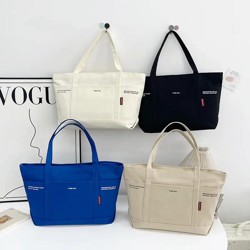 Black Canvas Shoulder Tote Bag Large Capacity Women - Image 5