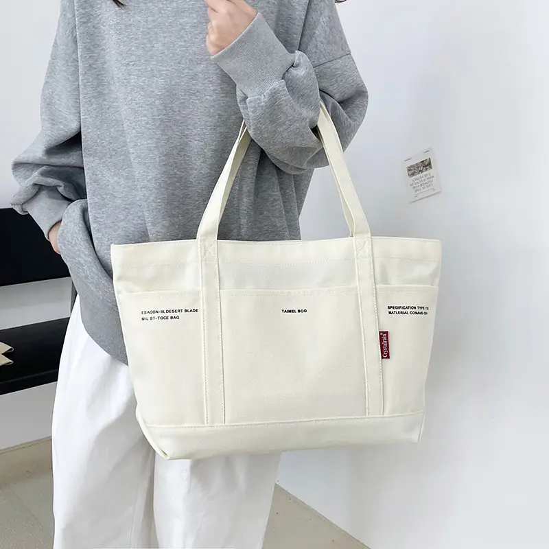Black Canvas Shoulder Tote Bag Large Capacity Women - Image 7