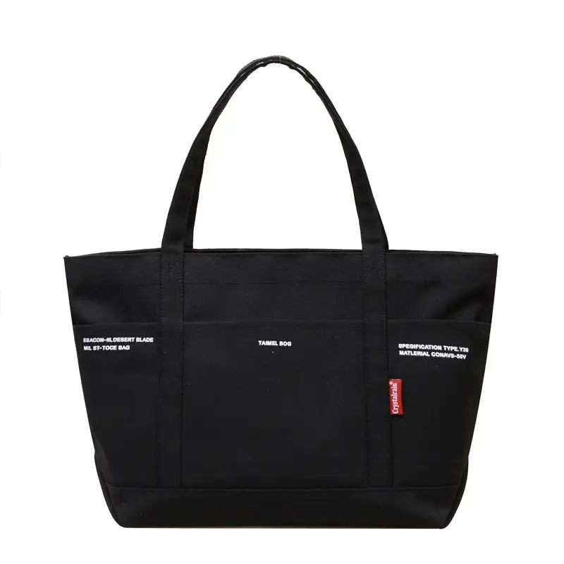 Black Canvas Shoulder Tote Bag Large Capacity Women - Image 9