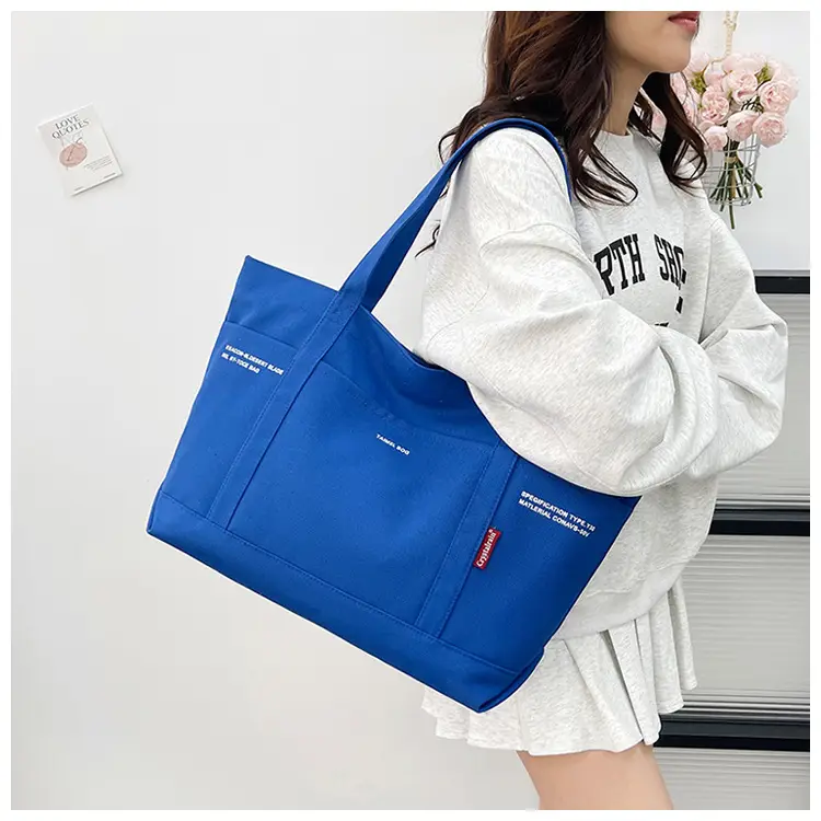 Black Canvas Shoulder Tote Bag Large Capacity Women — feature 12
