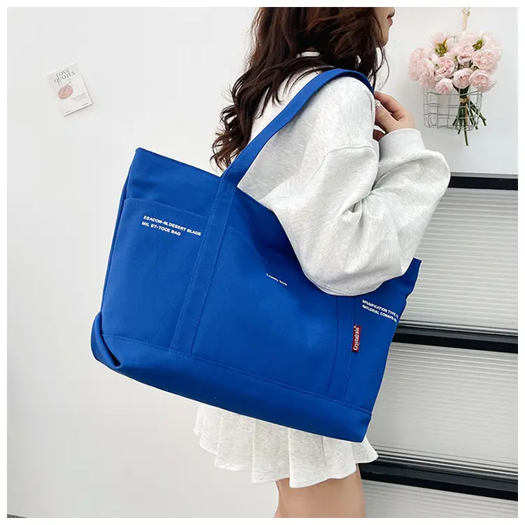 Black Canvas Shoulder Tote Bag Large Capacity Women — feature 13