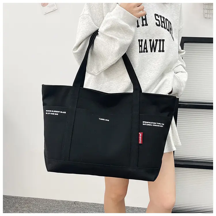 Black Canvas Shoulder Tote Bag Large Capacity Women — feature 16
