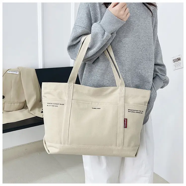 Black Canvas Shoulder Tote Bag Large Capacity Women — feature 17