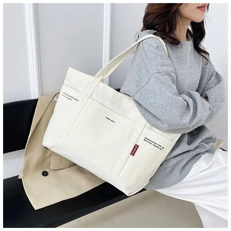 Black Canvas Shoulder Tote Bag Large Capacity Women — feature 18