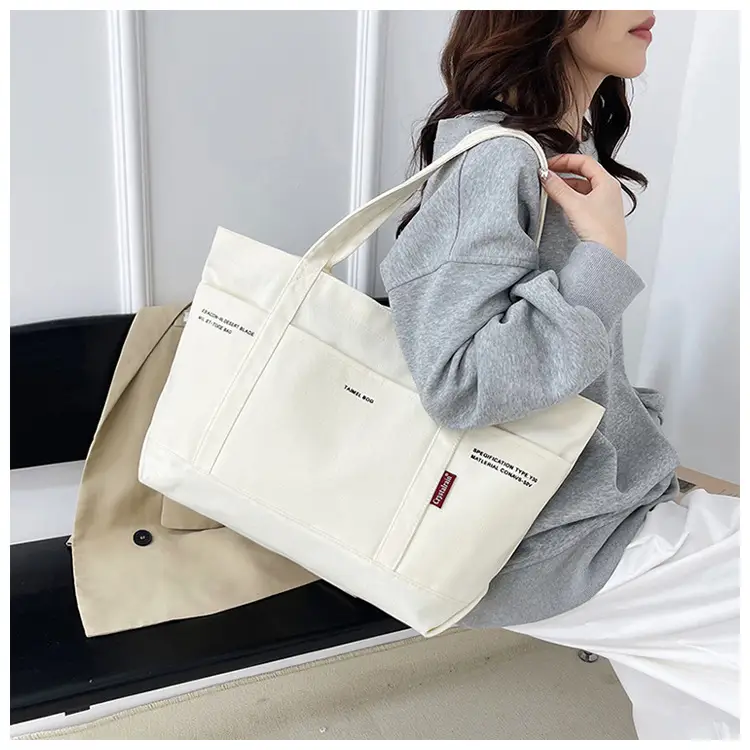 Black Canvas Shoulder Tote Bag Large Capacity Women — feature 19