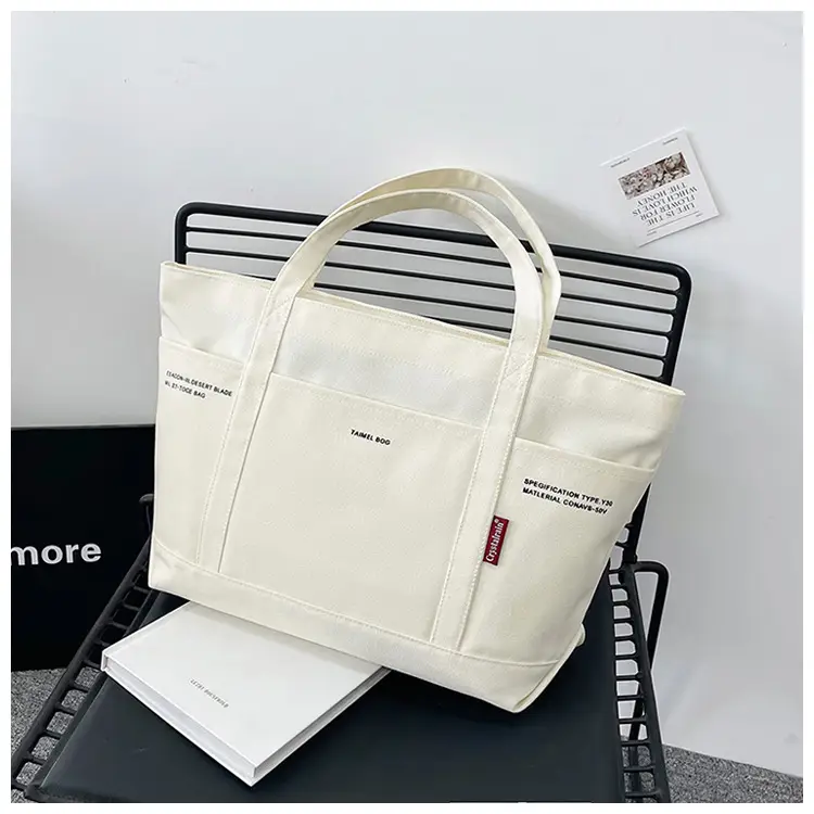 Black Canvas Shoulder Tote Bag Large Capacity Women — feature 20
