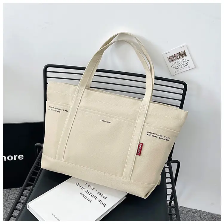 Black Canvas Shoulder Tote Bag Large Capacity Women — feature 22