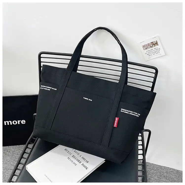 Black Canvas Shoulder Tote Bag Large Capacity Women — feature 23