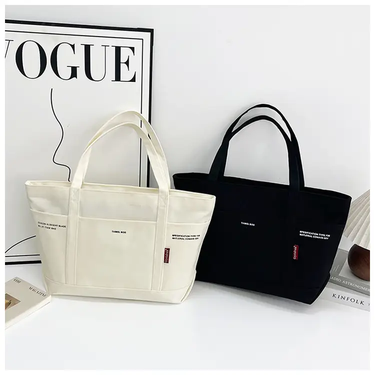 Black Canvas Shoulder Tote Bag Large Capacity Women — feature 26
