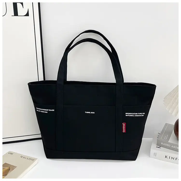 Black Canvas Shoulder Tote Bag Large Capacity Women — feature 27