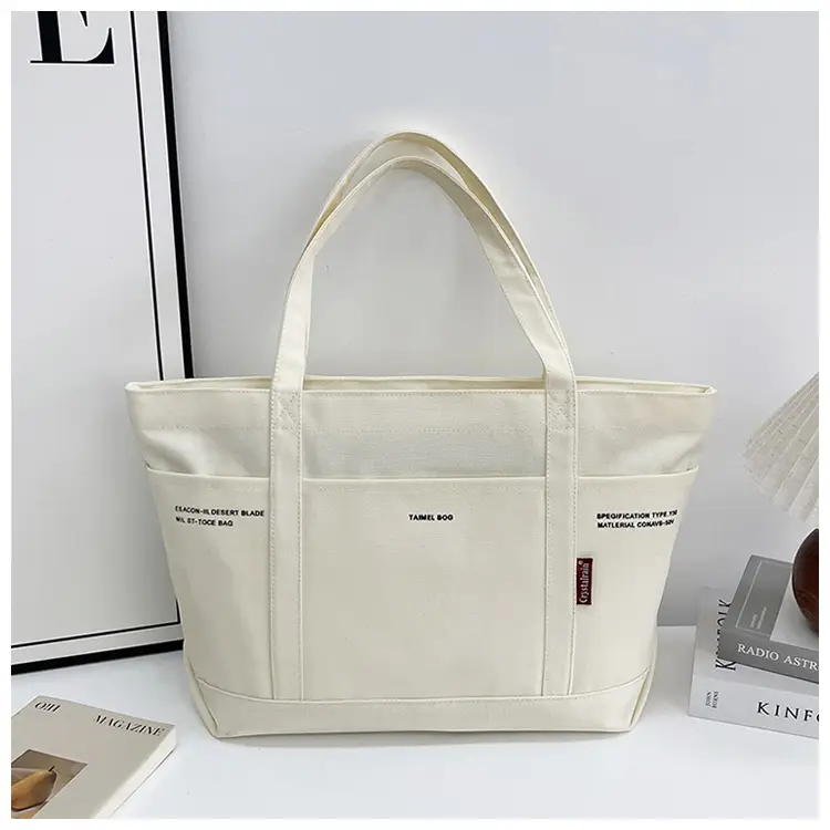 Black Canvas Shoulder Tote Bag Large Capacity Women — feature 30