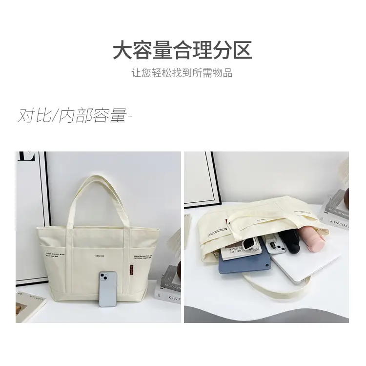 Black Canvas Shoulder Tote Bag Large Capacity Women — feature 6