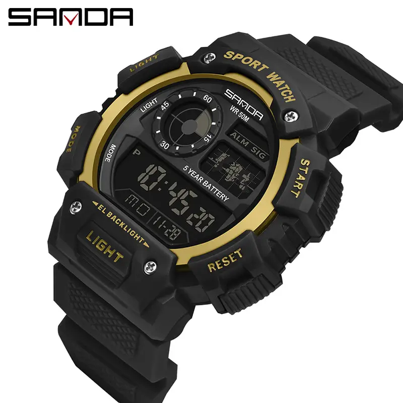 Sanda Sport Watch Black Gold Digital Display Waterproof - Image 11