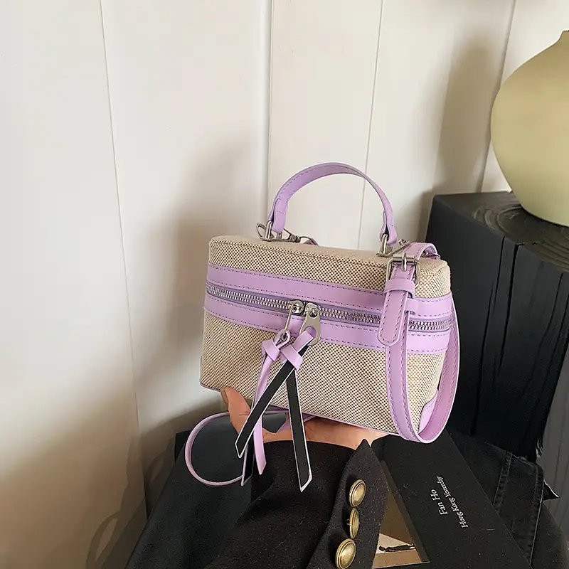 2025 New Retro Contrast Color Stitching Portable Box Bag