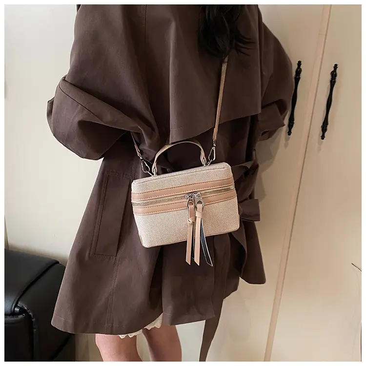 2025 New Retro Contrast Color Stitching Portable Box Bag — feature 12