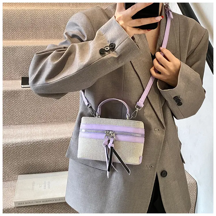 2025 New Retro Contrast Color Stitching Portable Box Bag — feature 24