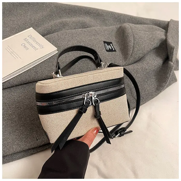 2025 New Retro Contrast Color Stitching Portable Box Bag — feature 34