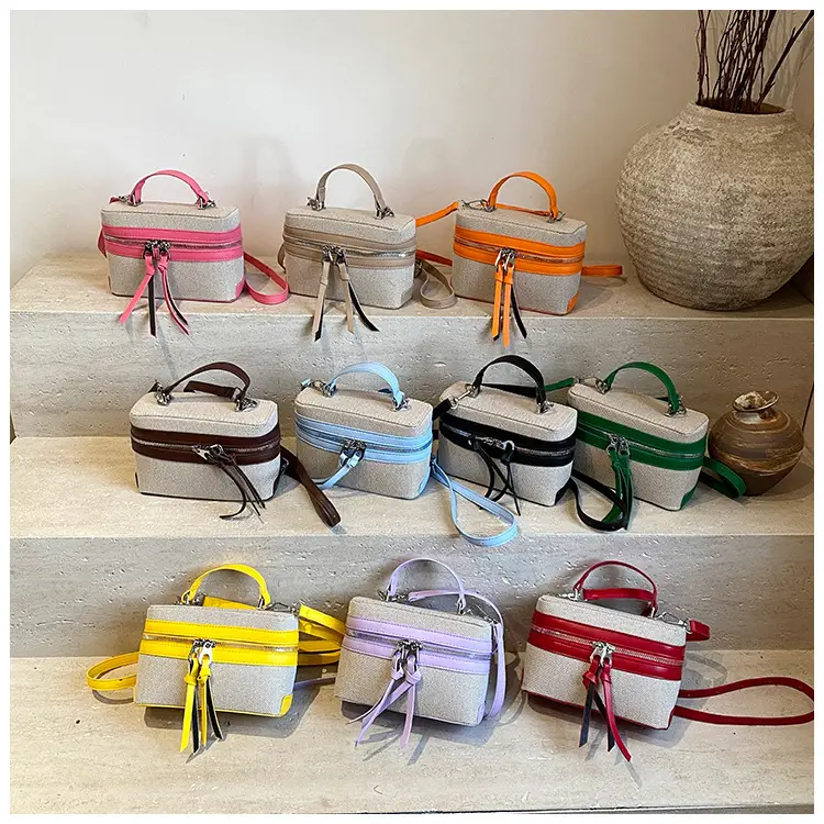 2025 New Retro Contrast Color Stitching Portable Box Bag — feature 39