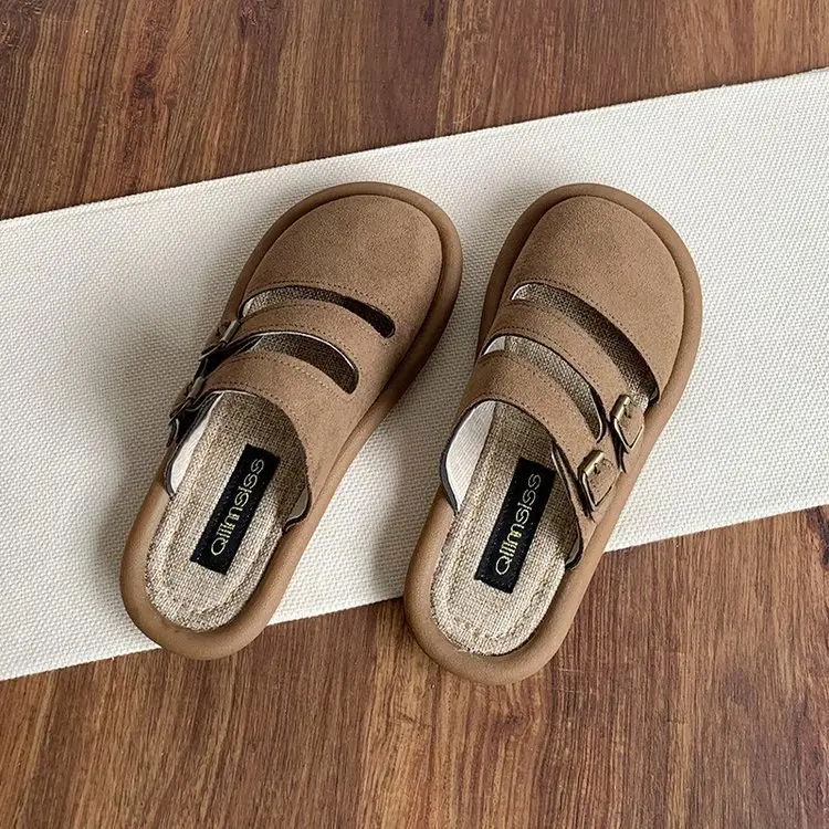 Birkenth Shoes Summer Slip-on Half Slippers Women's Breathable Linen Lazy Shoes Soft-soled Cotton and Linen Muller Shoes for Outer Wear - Image 2