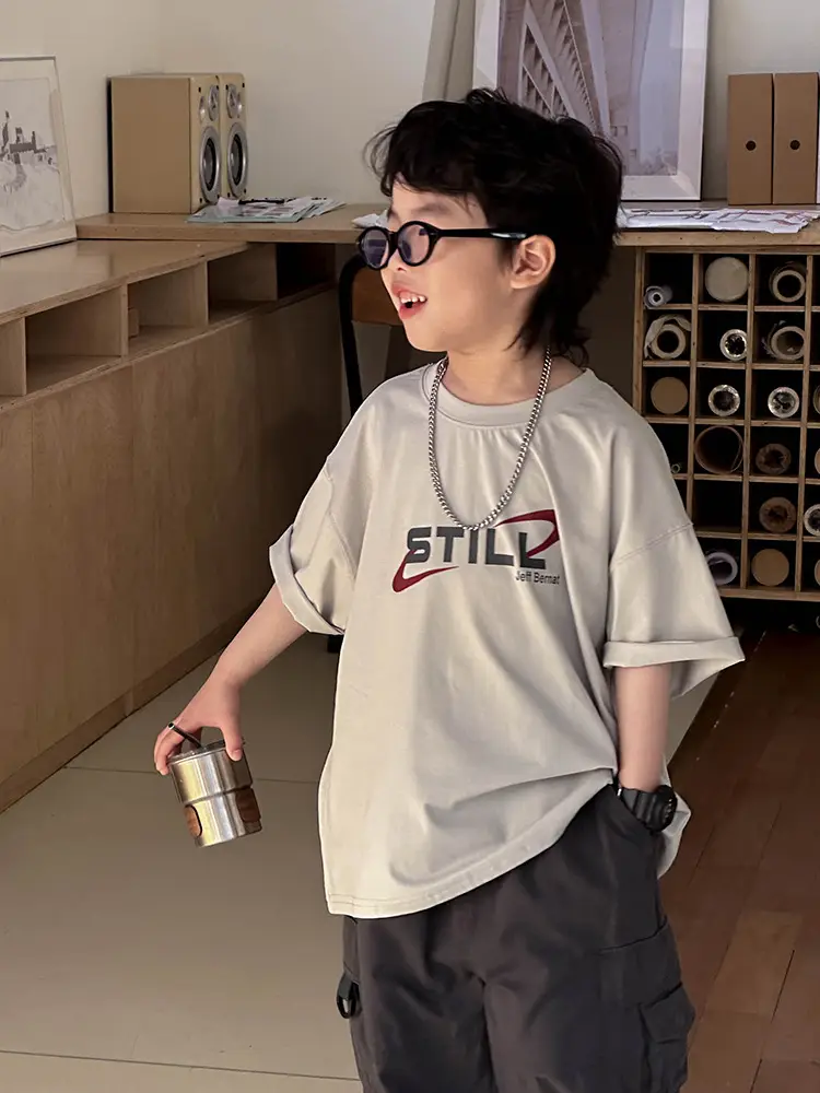 Boys Korean Short Sleeve T-Shirt Set Red Medium
