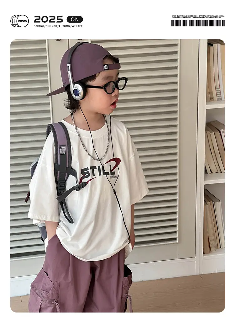 Boys Korean Short Sleeve T-Shirt Set Red Medium — feature 1