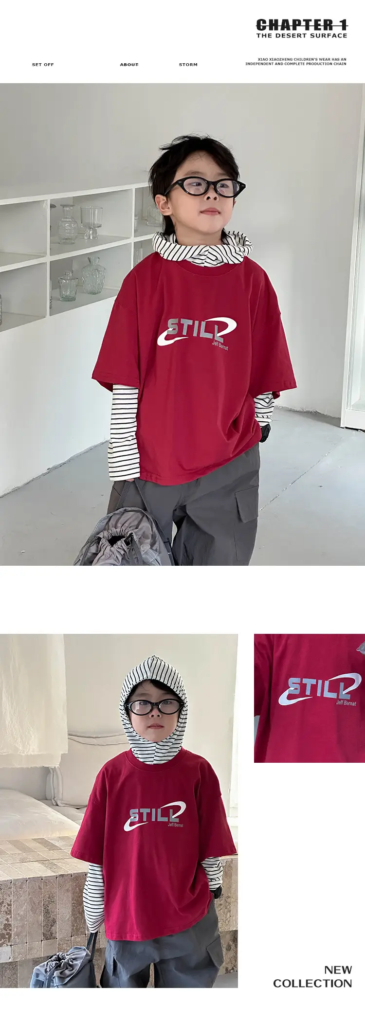 Boys Korean Short Sleeve T-Shirt Set Red Medium — feature 11
