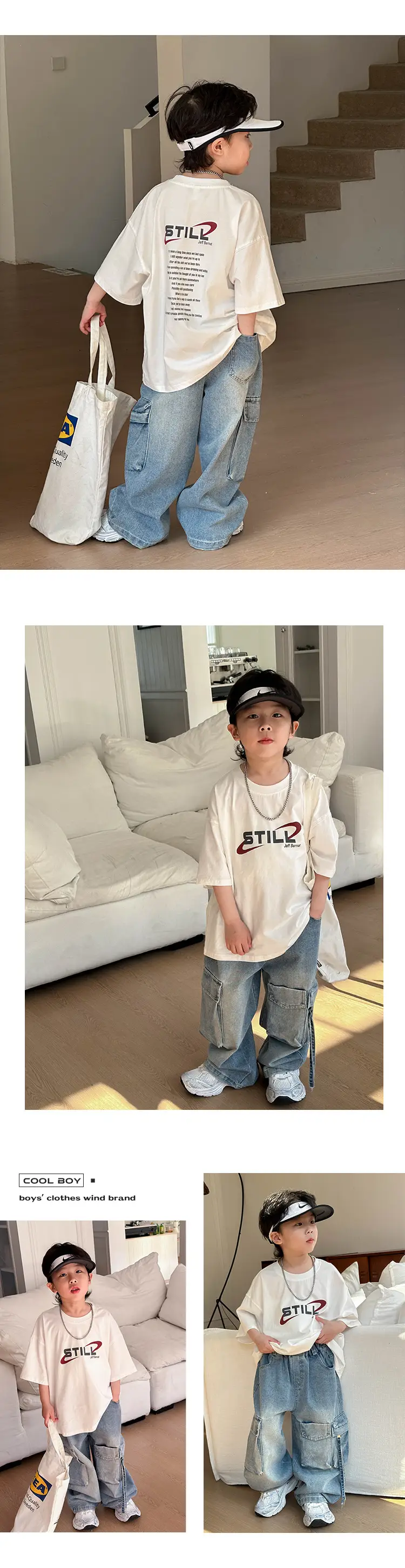 Boys Korean Short Sleeve T-Shirt Set Red Medium — feature 13