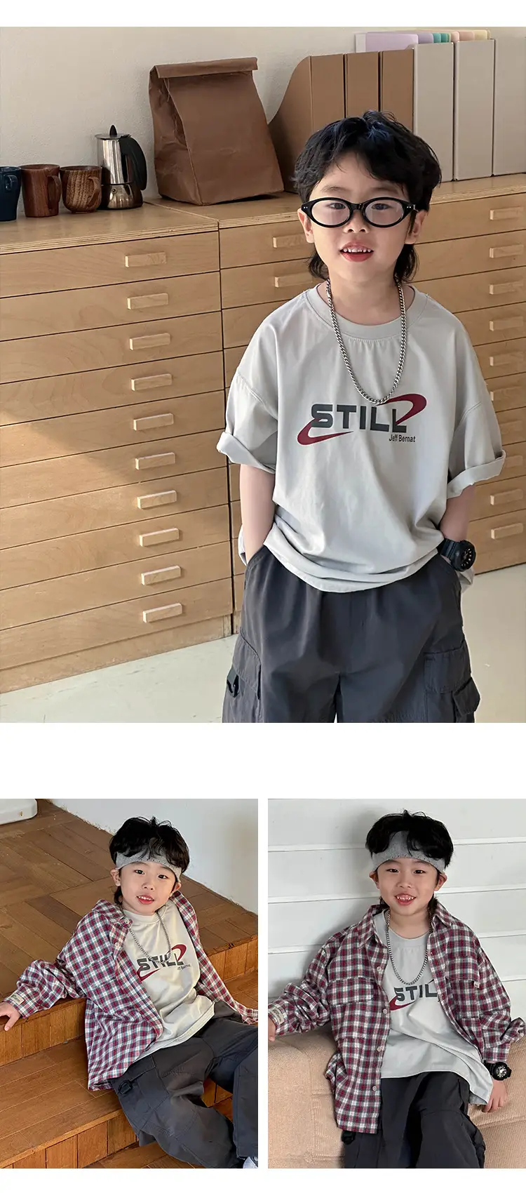 Boys Korean Short Sleeve T-Shirt Set Red Medium — feature 18