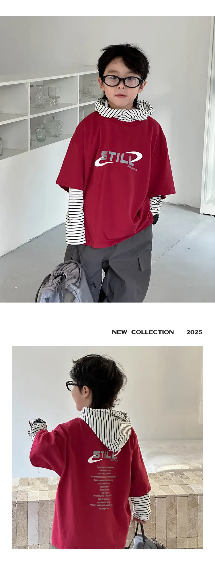 Boys Korean Short Sleeve T-Shirt Set Red Medium — feature 20