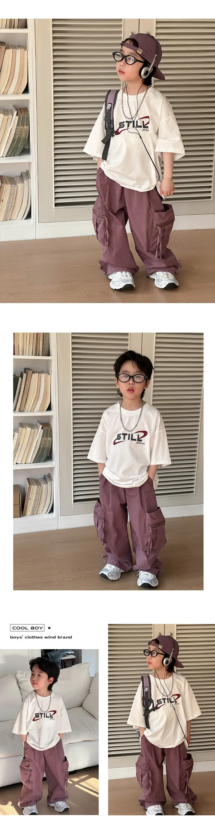 Boys Korean Short Sleeve T-Shirt Set Red Medium — feature 21