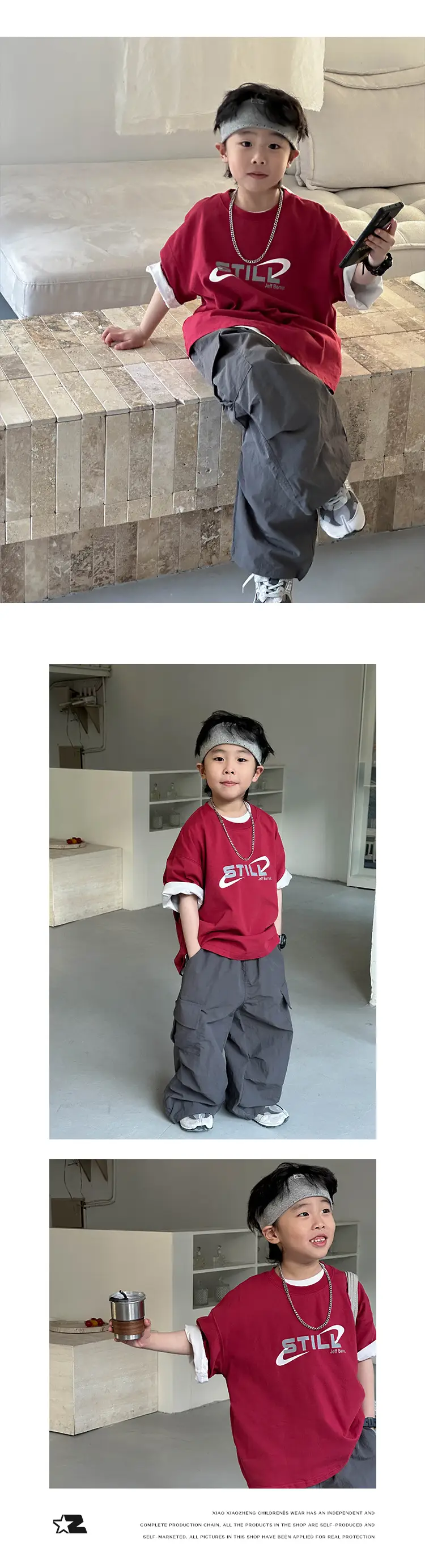 Boys Korean Short Sleeve T-Shirt Set Red Medium — feature 22
