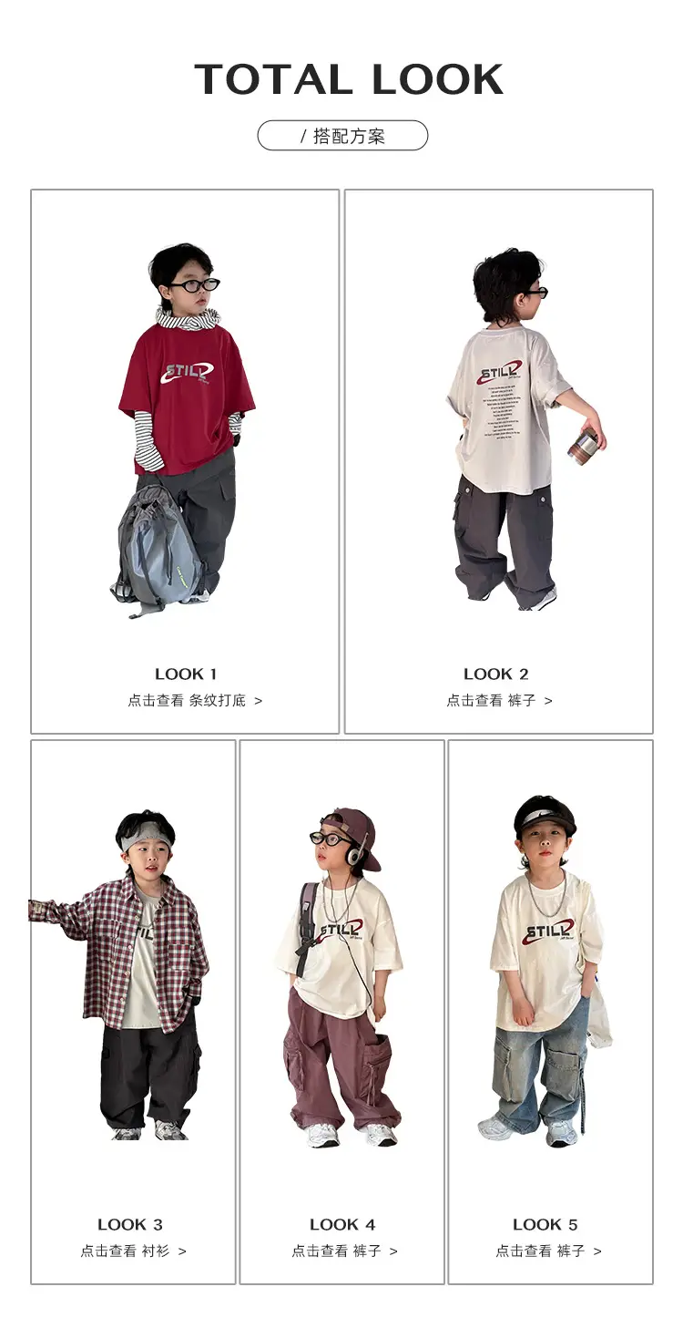 Boys Korean Short Sleeve T-Shirt Set Red Medium — feature 3