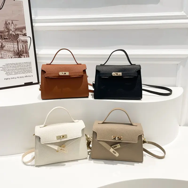 Women's Brown Square Shoulder Bag with Metal Clasp