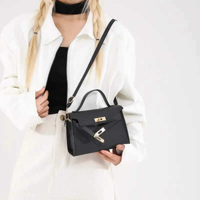 Women's Brown Square Shoulder Bag with Metal Clasp