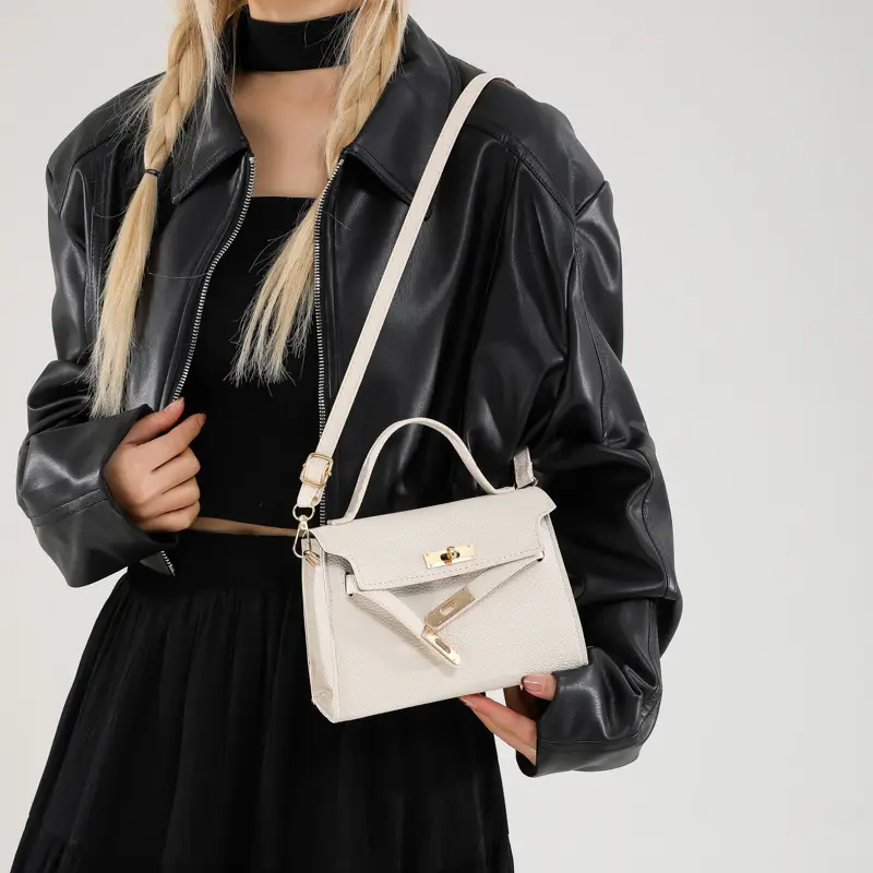 Women's Brown Square Shoulder Bag with Metal Clasp