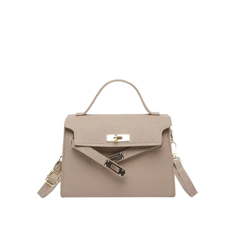 Women's Brown Square Shoulder Bag with Metal Clasp