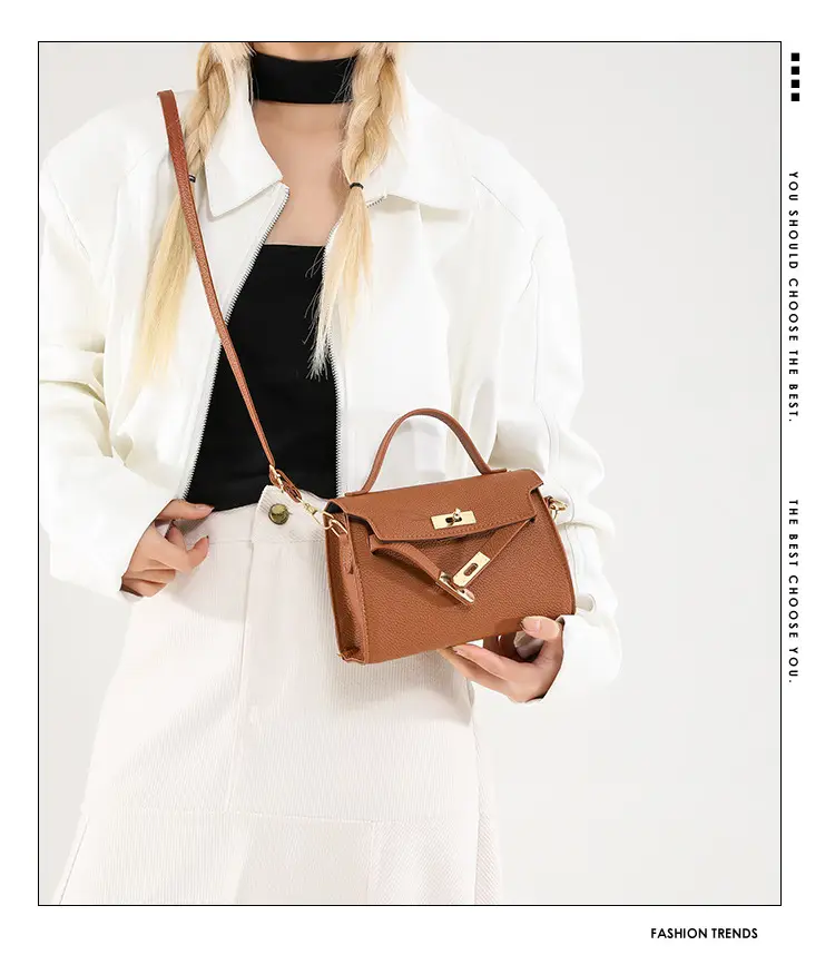 Women's Brown Square Shoulder Bag with Metal Clasp — feature 1