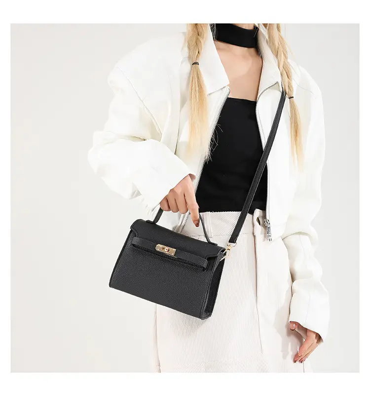 Women's Brown Square Shoulder Bag with Metal Clasp — feature 10