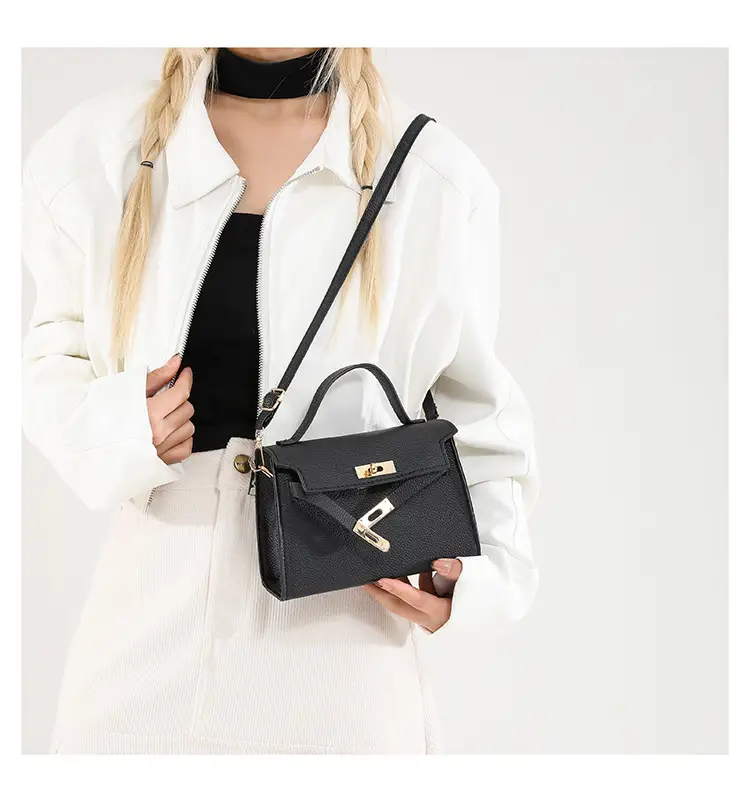 Women's Brown Square Shoulder Bag with Metal Clasp — feature 11