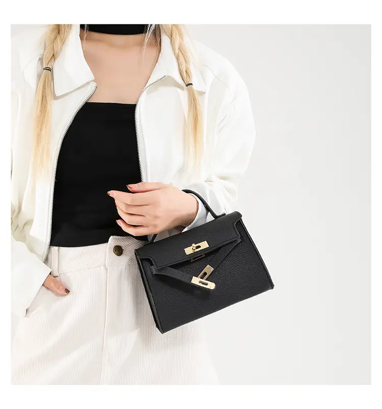 Women's Brown Square Shoulder Bag with Metal Clasp — feature 12