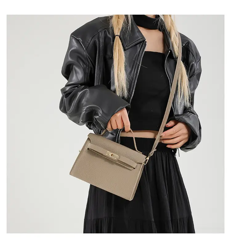 Women's Brown Square Shoulder Bag with Metal Clasp — feature 16