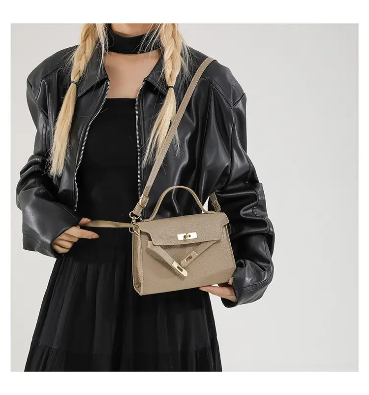 Women's Brown Square Shoulder Bag with Metal Clasp — feature 17