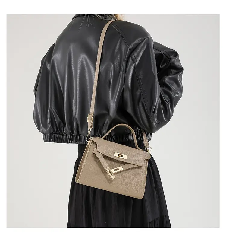 Women's Brown Square Shoulder Bag with Metal Clasp — feature 18